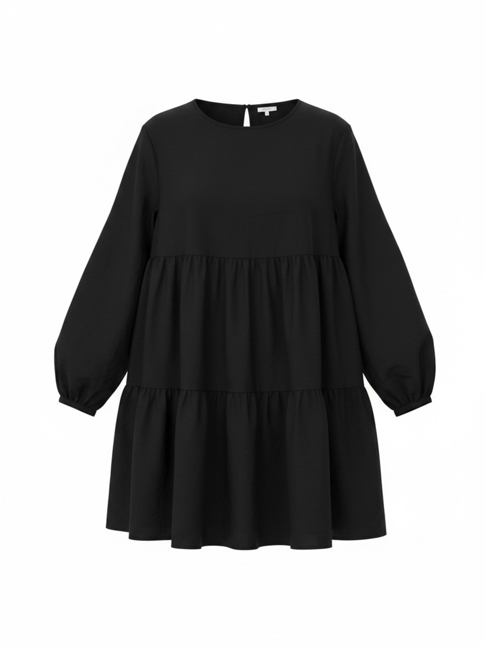 Who What Wear Black Tiered Long Sleeve Babydoll Dress
